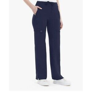 QBK Navy Women's Solid Scrub Pants Drawstring Pockets Nylon Spandex Medical
